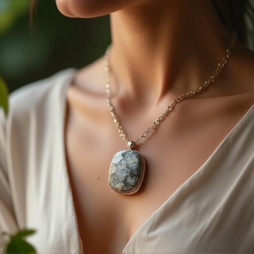 Elegante collana con un ciondolo unico, scolpito da una pietra di fiume levigata dal tempo.