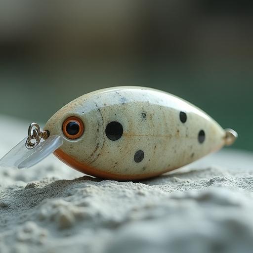 Esca da pesca artigianale innovativa, realizzata con una pietra levigata naturalmente, ideale per acque chiare.